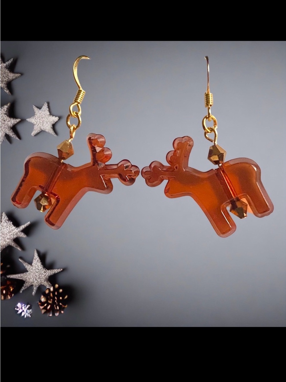 Handmade Earrings Reindeer Holiday Dangle Brown Jewelry Christmas Pierced